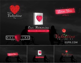 Pr字幕模板5组3D立体红色爱心情人节恋爱婚礼动画文字标题Pr素材